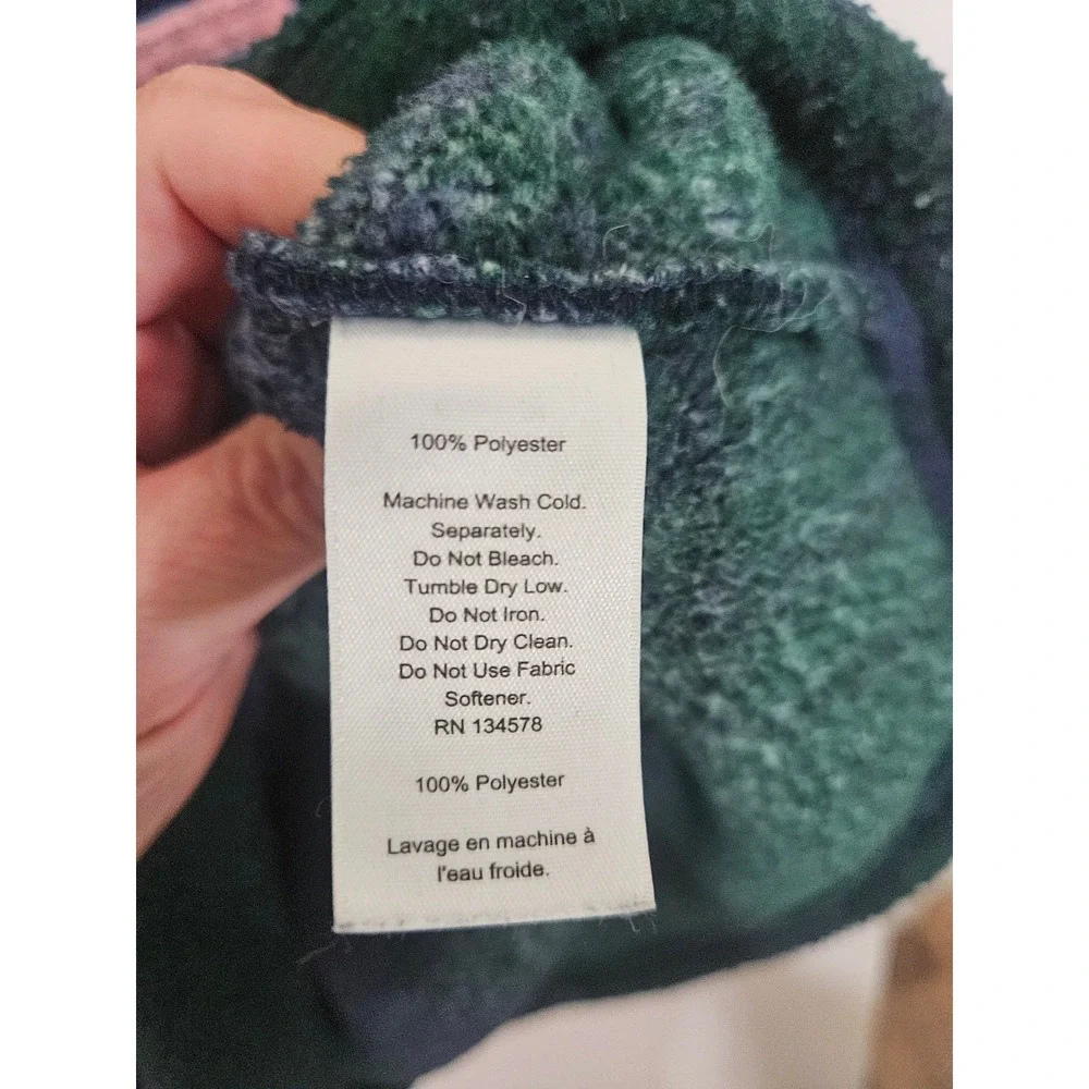 Vineyard Vines Mens Green Navy Buffalo Check Sherpa Fleece Quarter Zi Pullover L